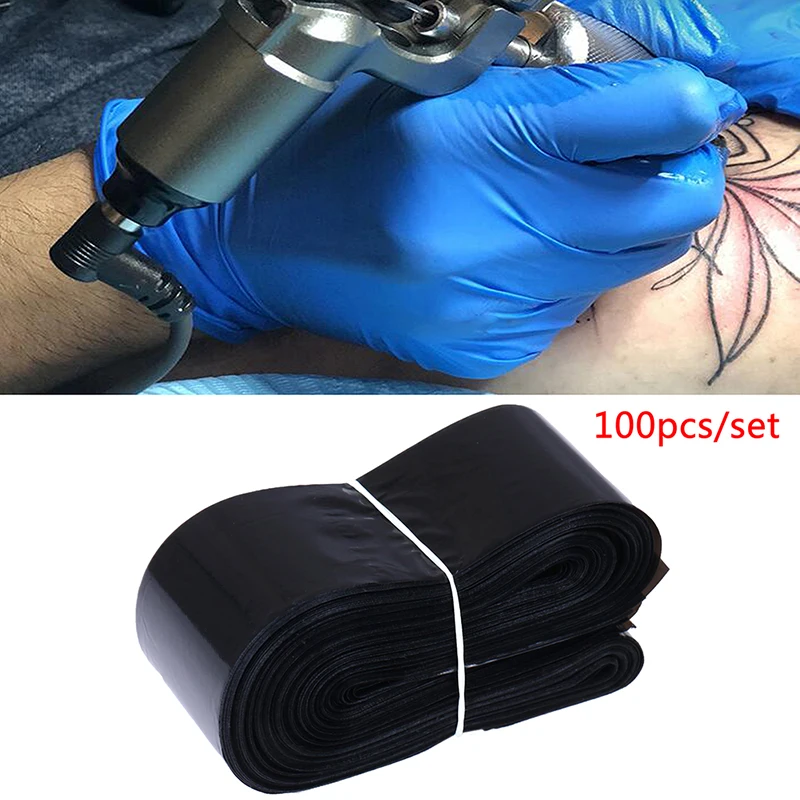 100 Adet Siyah Tek Kullanımlık 80 * 4cm Dövme Makinesi Klip Kordon Kanca Kol Çantaları Mavi Plastik Hijyen Kapağı Dövme Aksesuarları Malzemeleri