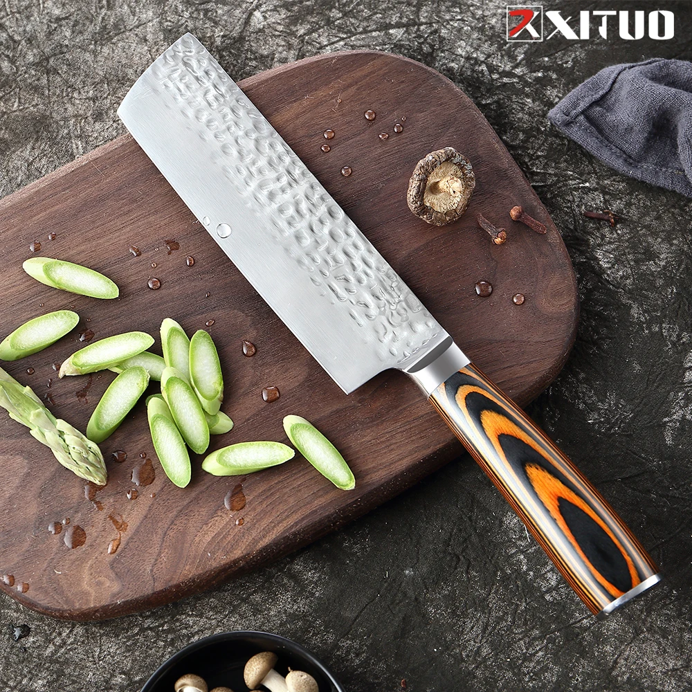 XITUO 6.5 İnç Nakiri Bıçak 4cr13 Paslanmaz çelik şef bıçağı Dilimleme Et Meyve katı ahşap Saplı Mutfak bıçağı Ev Restoran