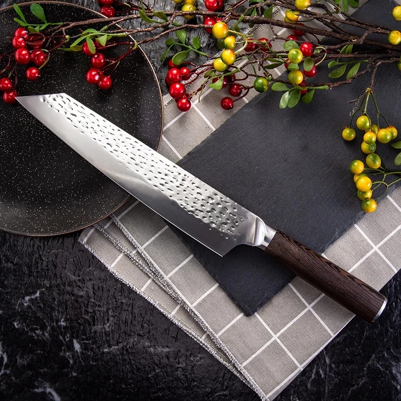 Şef bıçağı El Dövme Paslanmaz Çelik Cleaver Bıçak Et Meyve Dilimleme Mutfak Bıçakları Şef Pişirme Cleaver Bıçak Ahşap Saplı