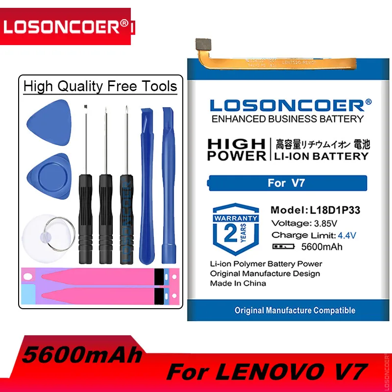 LOSONCOER 5600mAh L18D1P33 Son Üretim Piller İçin Lenovo V7 PB-6505M Telefonu Pil + Hızlı Gelmesi