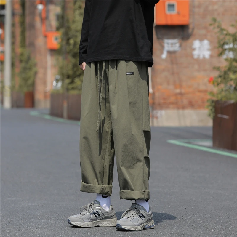 2023 Siyah Büyük Boy erkek Kargo Pantolon Japon Streetwear Düz Pantolon Erkek Vintage Gevşek Rahat Cep HipHop Gevşek A41