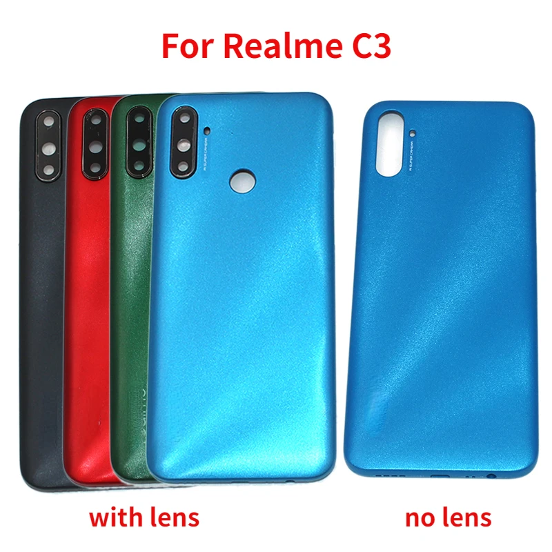Yeni arka kapak İçin Realme İçin C3 RMX2027 Pil Kapağı Arka Kapı Konut Case Yedek Onarım Parçaları ile Kamera Lens + Yan Tuşları