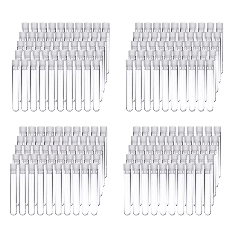 400 Adet Şeffaf Plastik Test Tüpleri Beyaz döner kapaklı şişeler Örnek Kapları Şişeler İtme Kapakları 12X75mm
