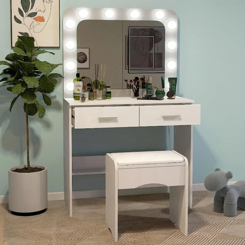 NeuType Makyaj Masası, Ayna ve ışıklı Makyaj Masası, Işıklı Makyaj Masası, 2 Çekmeceli Makyaj Masası, Beyaz Makyaj Masası