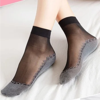 10 Pairs Yaz İnce Çorap Kadın Yumuşak Çorap İpek Çorap Kaymaz Alt Ekleme Bayanlar Moda Şeffaf Nefes Çorap