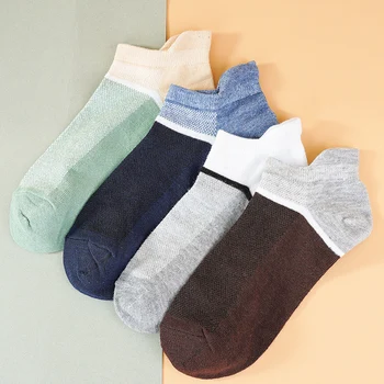 4 Pairs Yüksek Kalite Erkekler Ayak Bileği Çorap Nefes Örgü Moda Eğlenceli Sokak Anti-sürtünme Düşük Üst Eğilim Rahat Parlak Renk Çorap