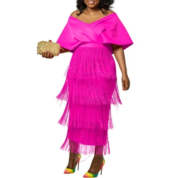Kadınlar İçin afrika Elbise Püsküller V Yaka Kapalı Omuz Backless Günlük Akşam Parti Uzun Maxi Elbise Afrika Elbiseler 2023 Yaz