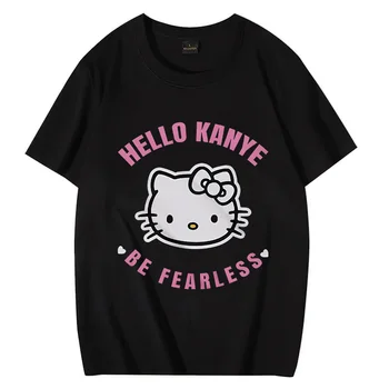 Kanye West Hello kanye olabilir korkusuz Grafik T Shirt Erkek Kadın Moda Hip Hop streetwear Gevşek Kısa Kollu Pamuklu Unisex Tee