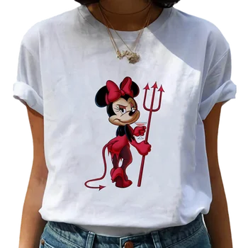 Kötü Minnie Mouse T Shirt Rahat Karikatür Yeni Kadın Disney Tshirt Komik Üst Tee Moda Kadın Giysileri T-Shirt Dropship