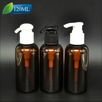 Ücretsiz Kargo 120 ml Kahverengi Plastik Kahverengi Lucifugal Boş Kısa Şişe Losyon Şampuan Dar pompa şişesi Boş Kozmetik Kapları